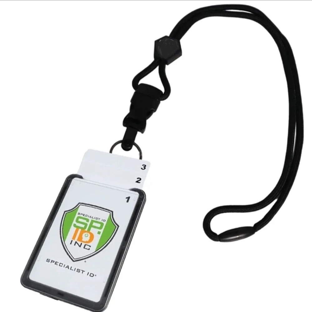ID Vertical Top Load Three Card Badge Black Lanyard Holder